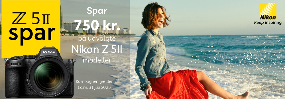 Z 5II Spar. Spar 750 kr. på Nikon Z 5II modellere. Gælder t.o.m. 31.07.25